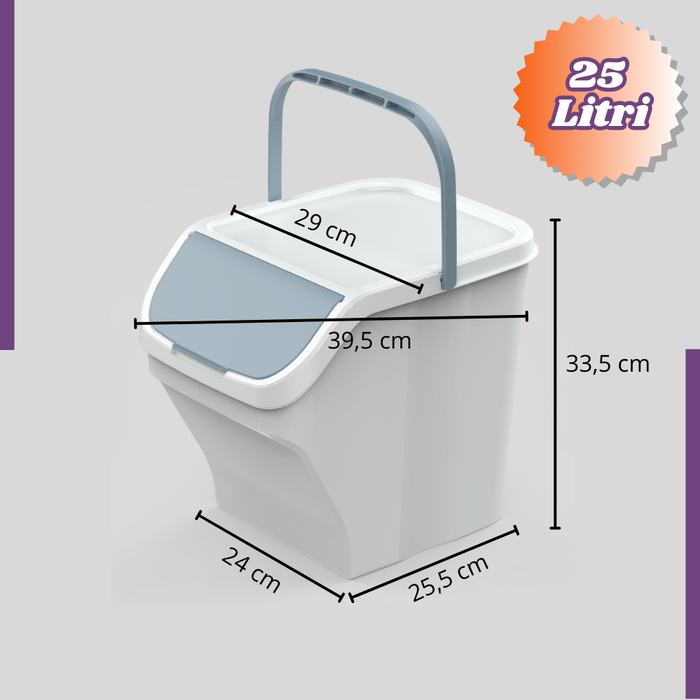 Pattumiera Contenitore 25 Litri Modulare con Maniglia Bidone Raccolta Differenziata