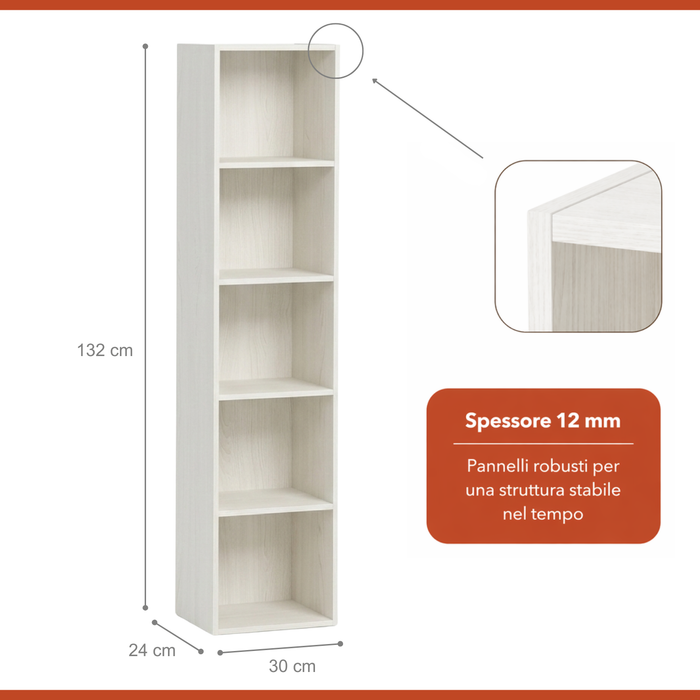 Libreria Scaffale con Ripiani Moderna Salvaspazio Design Aperto in Legno Resistente Stabile Antiribaltamento Casa Ufficio