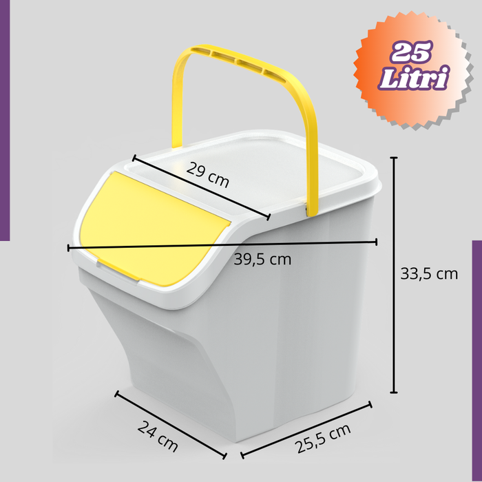 Pattumiera Contenitore 25 Litri Modulare con Maniglia Bidone Raccolta Differenziata