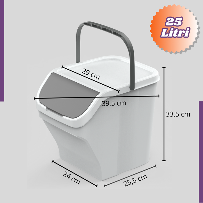 Pattumiera Contenitore 25 Litri Modulare con Maniglia Bidone Raccolta Differenziata