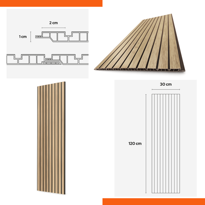 Pannello decorativo in PVC da parete con doghe effetto legno 30x120 cm, conf. 10 pezzi
