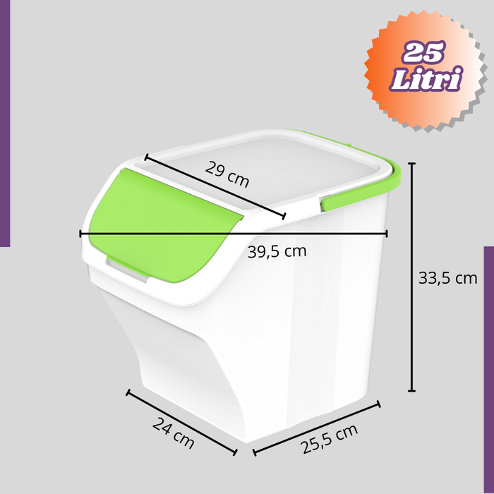 Pattumiera Contenitore 25 Litri Modulare con Maniglia Bidone Raccolta Differenziata