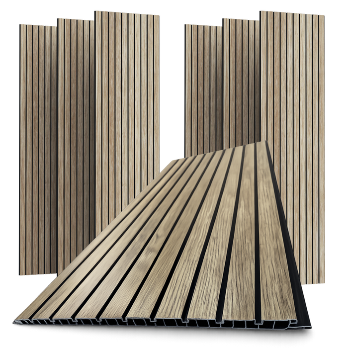 Pannello decorativo in PVC da parete con doghe effetto legno 30x120 cm, conf. 10 pezzi
