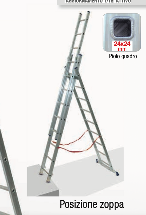 Scala Trasformabile tripla 3 Elementi da 7 a 11 Gradini fino a 8 metri di altezza con barra stabilizzatrice