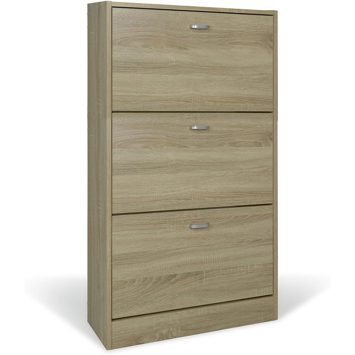 Scarpiera in Legno 3 Ante colore ROVERE Mobiletto 18 Paia 63x24x115H cm