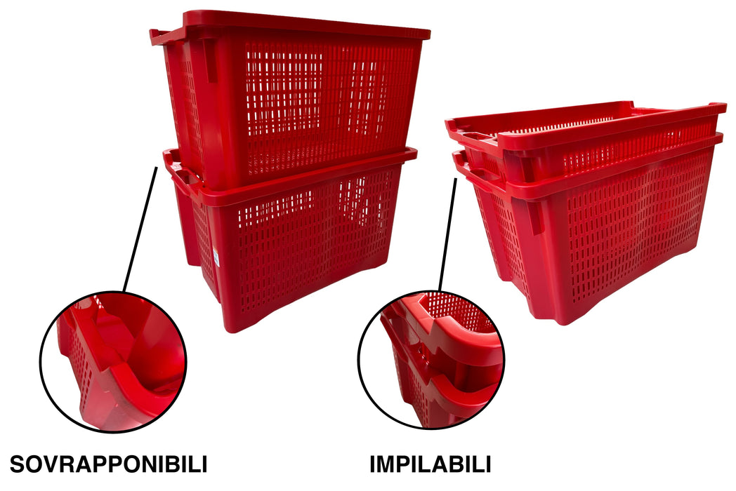 Cassetta agricola ortofrutta Salvaspazio in polietilene HDPE 52x29x42H cm Fondo Forato e chiuso