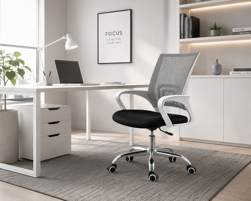 Sedia Ufficio Ergonomica con Schienale in Rete Traspirante, Seduta Imbottita in Tessuto Altezza Regolabile Base Cromata