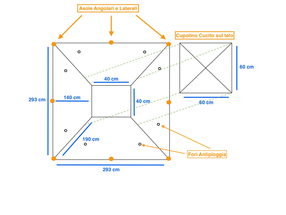 Telo Telone di Ricambio per Copertura Gazebo 300x300 cm 180 gr/mq colore beige con airvent Antivento