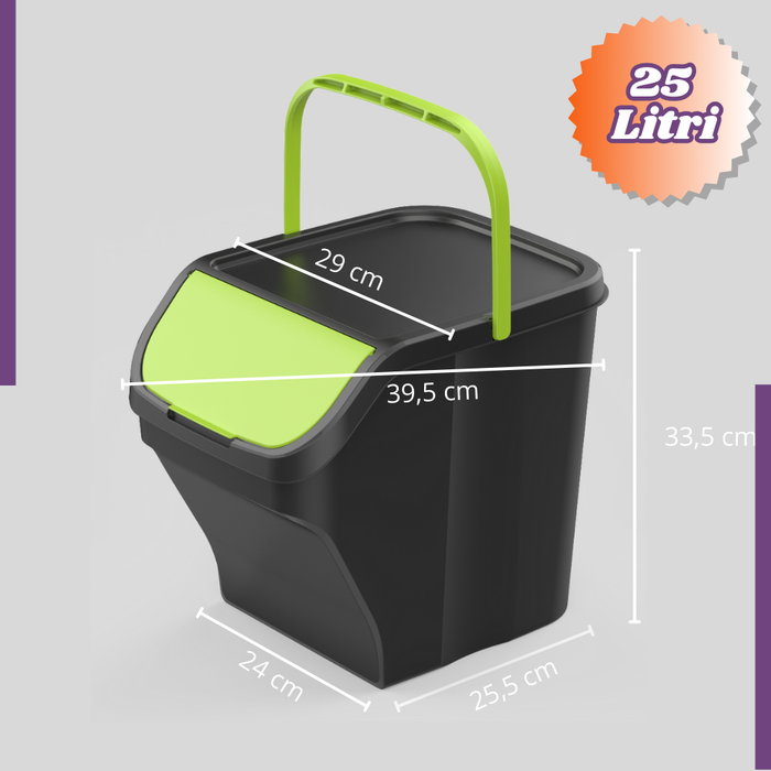 Pattumiera Contenitore 25 Litri Modulare con Maniglia Bidone Raccolta Differenziata