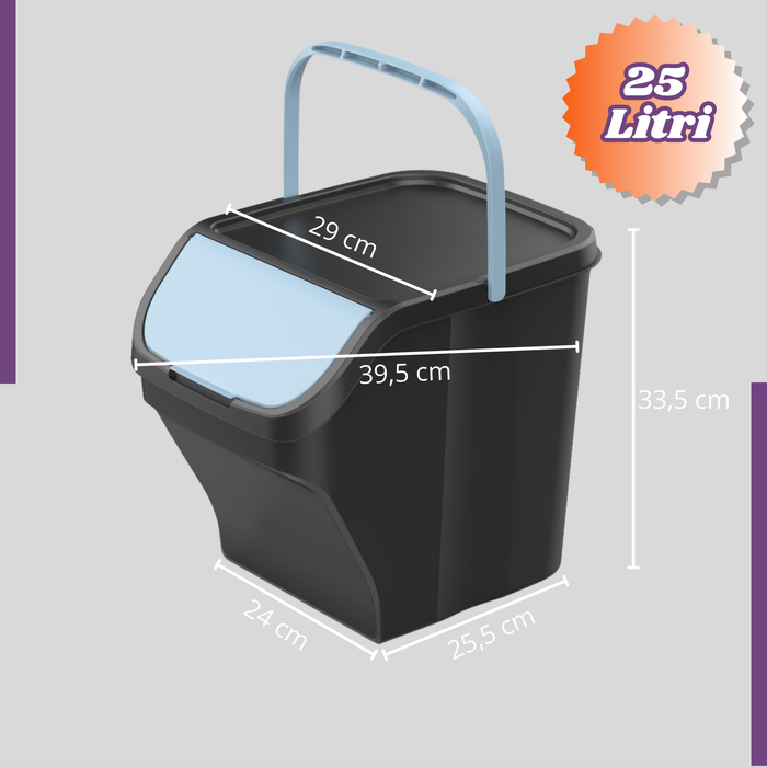 Pattumiera Contenitore 25 Litri Modulare con Maniglia Bidone Raccolta Differenziata