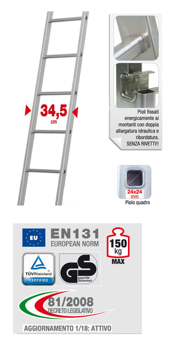 Scala Alluminio Industriale 10 Gradini - EN 131, Antiscivolo, Portata 150kg - Foto 3