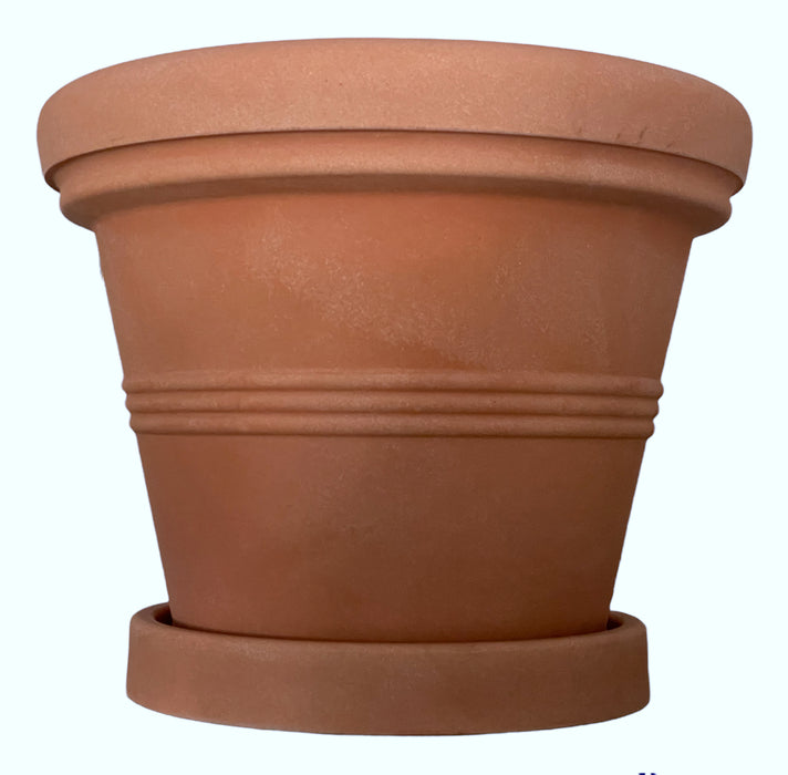Vaso + Sottovaso in Resina Doppio Bordo Liscio Color Terracotta Impruneta 35, 45, 55, 75 cm
