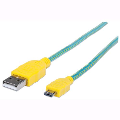 Manhattan Cavo Micro USB Guaina Intrecciata USB2.0 A M/MicroB M Blister Azzurro
