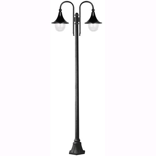 Lampione Da Giardino Mod. Cigno Nero Con 2 Luci Su Palo Altezza 210 Cm.