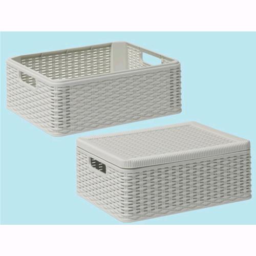 Contenitore Multiuso Decora In Resina Effetto Rattan Con Coperchio 38x30x15cm