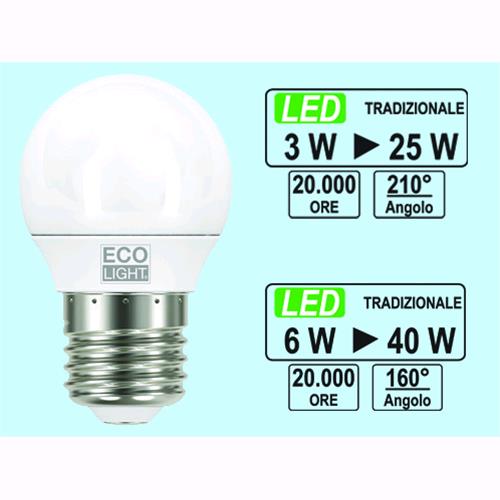 Lampadine Ecolight Led Mini Globo - E 27 - 3 Watt - 6400 K - Luce Fredda - Lumen 260