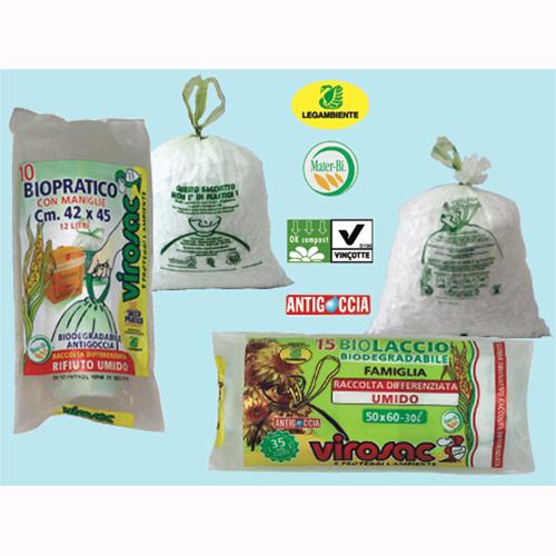 Buste pattumiera Biodegradabili raccolta differenziata - cm. 70x110 - Conf. 24 Pz. con laccio