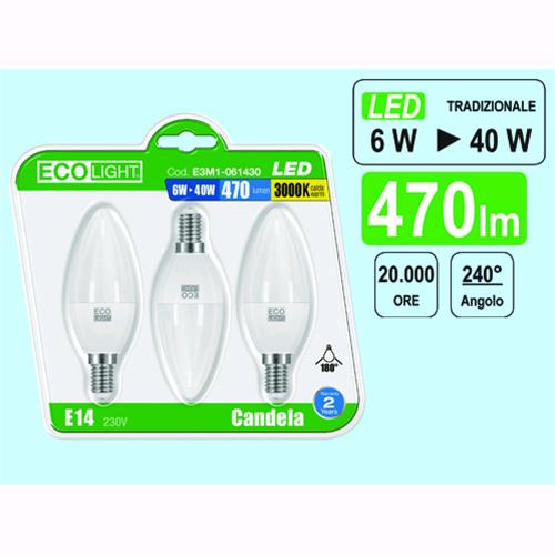 LAMPADINE ECOLIGHT LED E14 OLIVA 6W 6400K CF3PZ