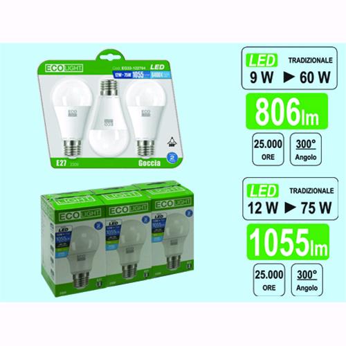 LAMPADINE ECOLIGHT LED E27 SF.12W 6400K CF3PZ