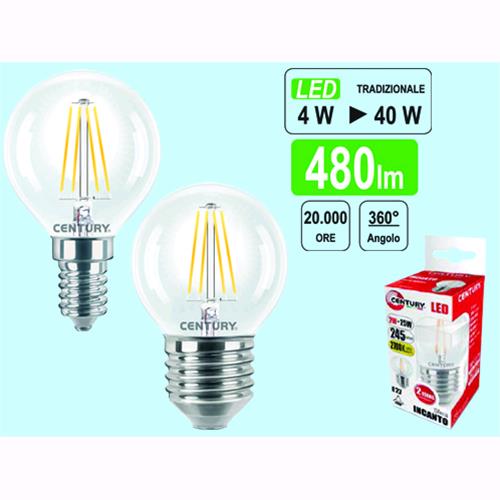 LAMPADINE CENTURY LED FIL. E14 M/GL. 4W 2700K
