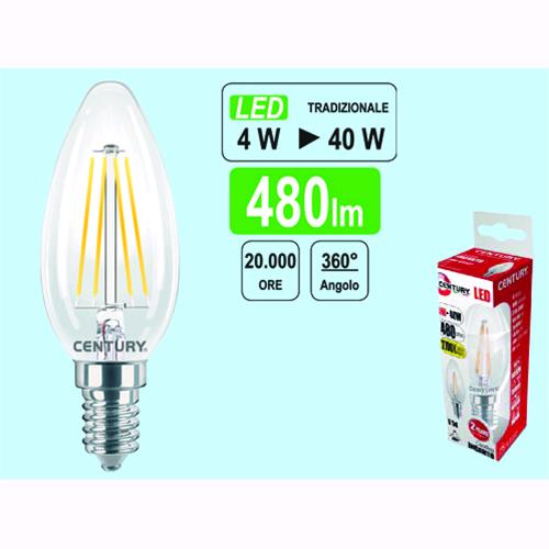LAMPADINE CENTURY LED FIL. E14 OLIVA 4W 2700K