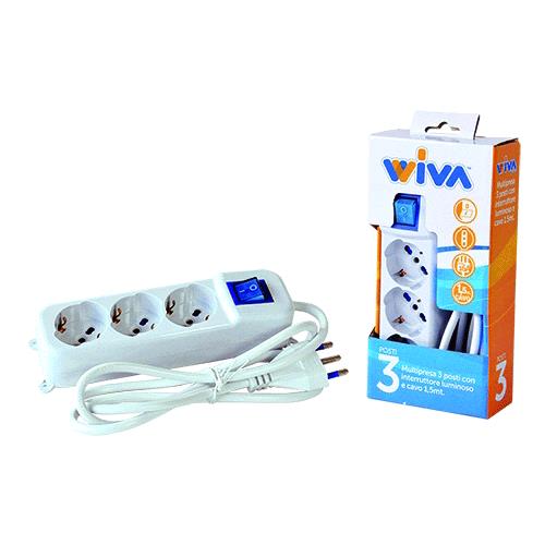 Ciabatta Multipresa  Con Interruttore Prese: 3X 16A Bipasso Schuko. Cavo: Mt.1,5