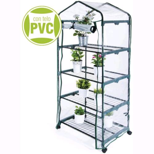 SERRA MOBILE GIARDINAGGIO 4 Ripiani con RUOTE e COPERTURA in PVC 69X49X160H cm