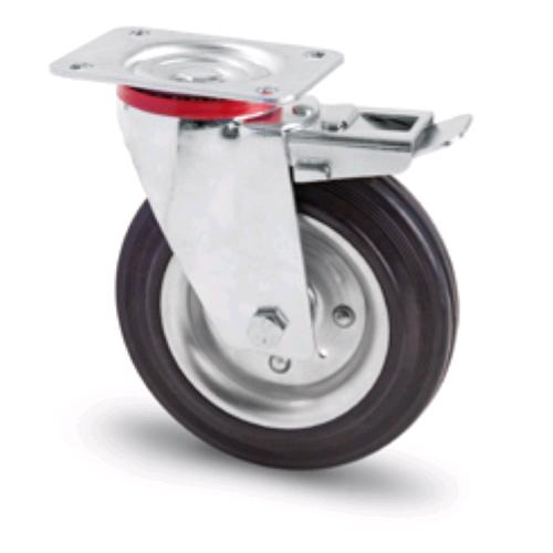 Ruote piroettanti industriali rotelle Girevoli con Piastra per Carrelli Banchi da Lavoro 180 mm con Freno