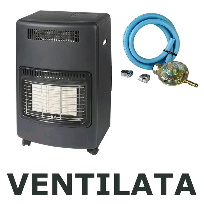 Stufa a Gas Infrarossi VENTILATA fino a 4,1 Kw Antiribaltamento + Regolatore GAS